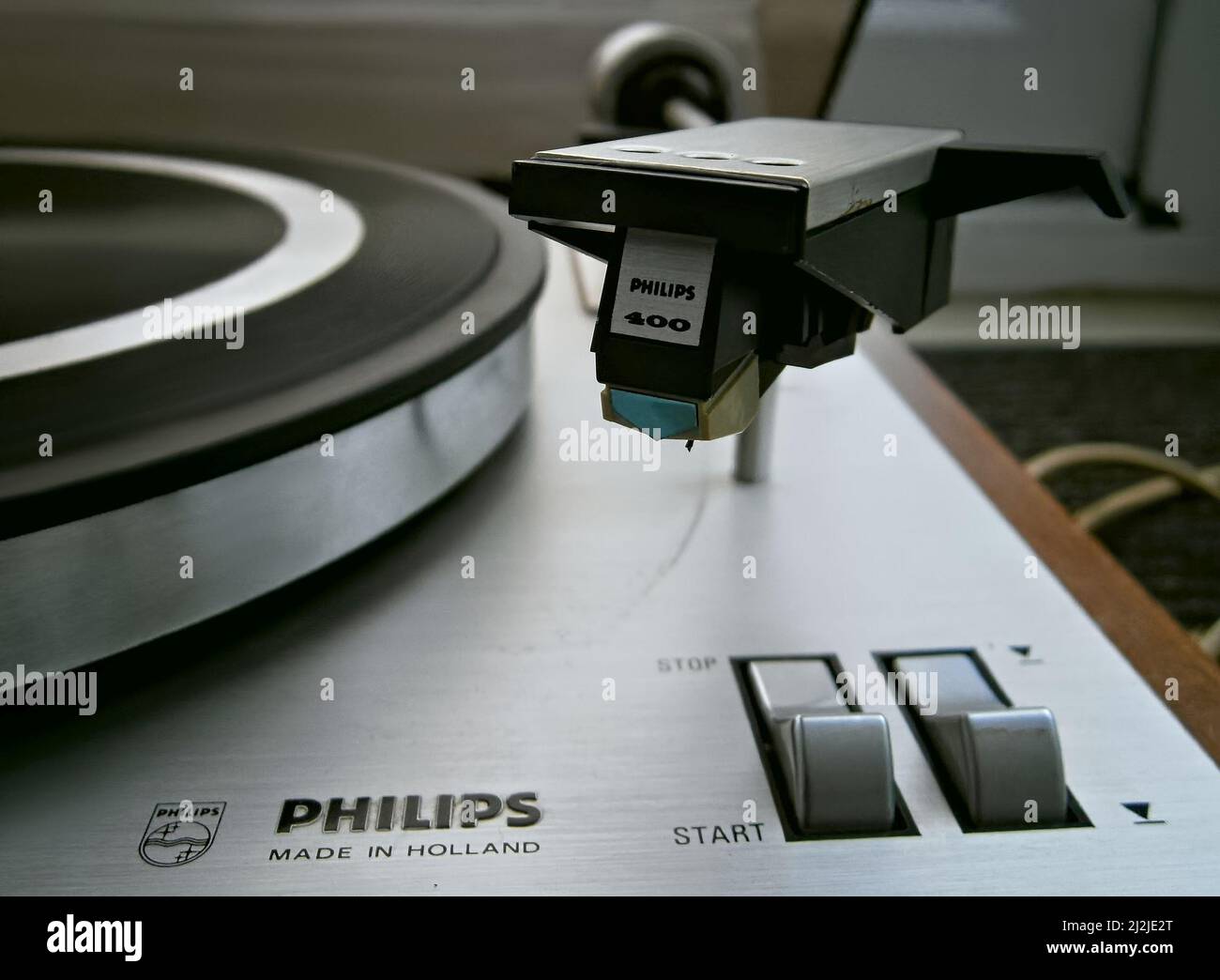 Close-up of a vintage Philips 308 record deck with a defocused background Stock Photo