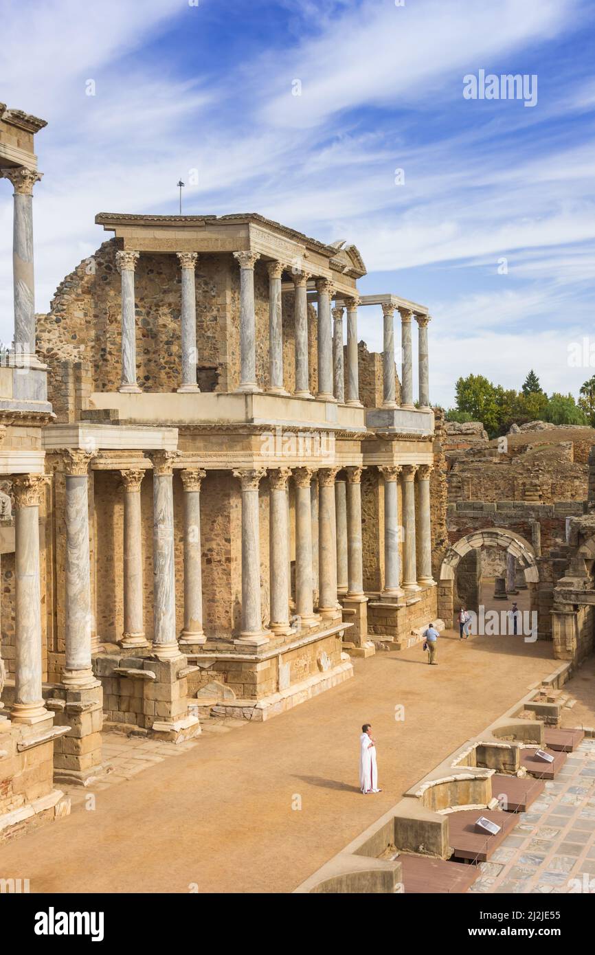 Prefect In Rome Roman prefect in a white robe speaking in the theater of Merida, Spain ...