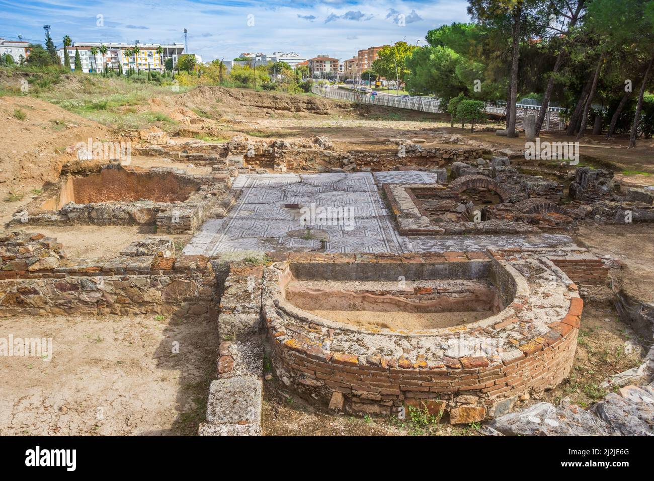 Excavations of the roman Casa del Mitreo in Merida, Spain Stock Photo