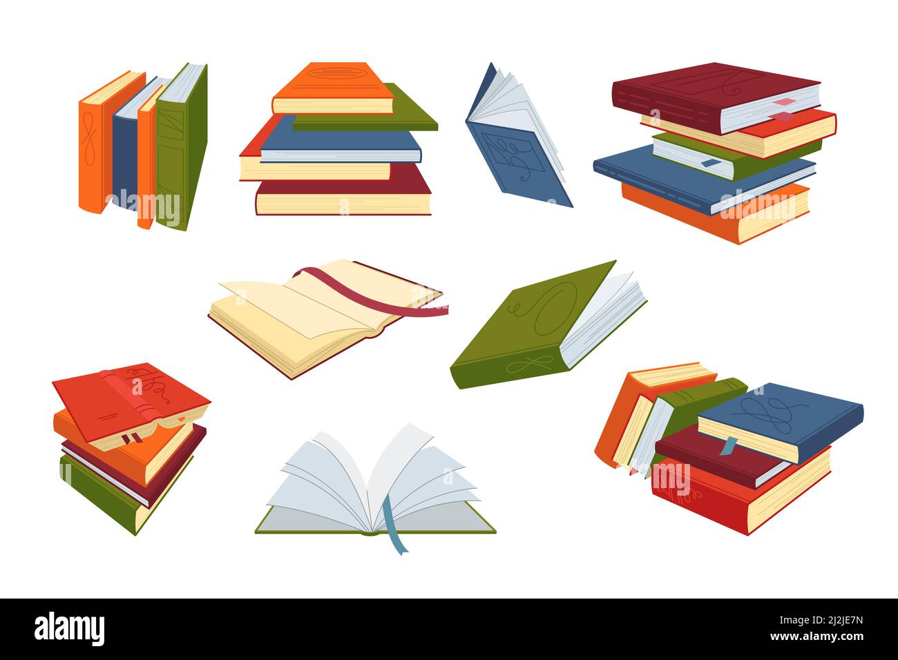 https://c8.alamy.com/comp/2J2JE7N/stack-of-books-for-study-set-vector-illustrations-of-open-and-closed-books-with-bookmarks-cartoon-paper-notebook-textbook-dictionary-from-library-2J2JE7N.jpg