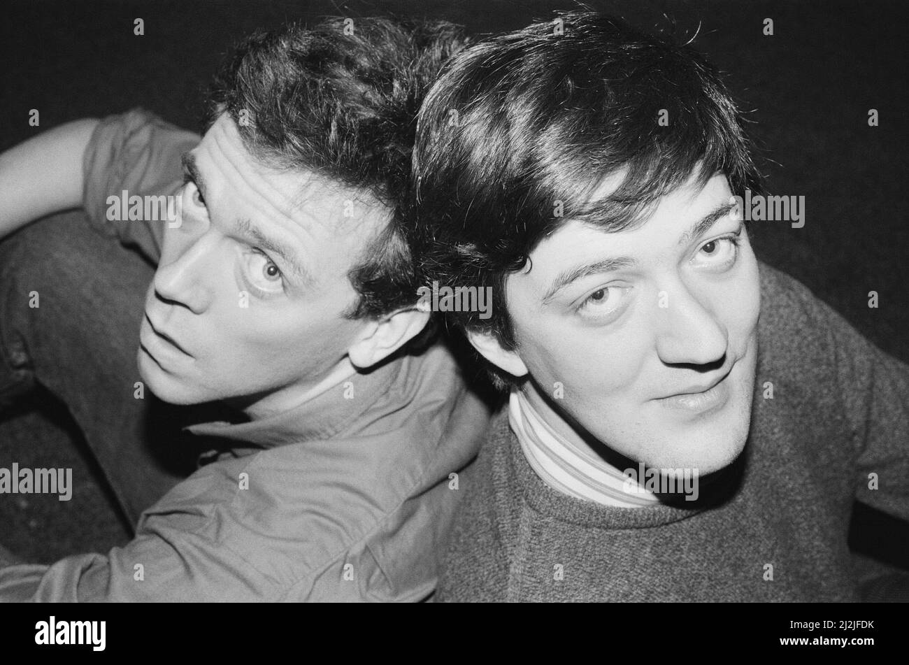 Picture shows Huge Laurie (left) and Stephen Fry (right)  Fry and Laurie are a successful English comedy double act, mostly active in the 1980s and 1990s.  Photo taken - 29th January 1987 Stock Photo