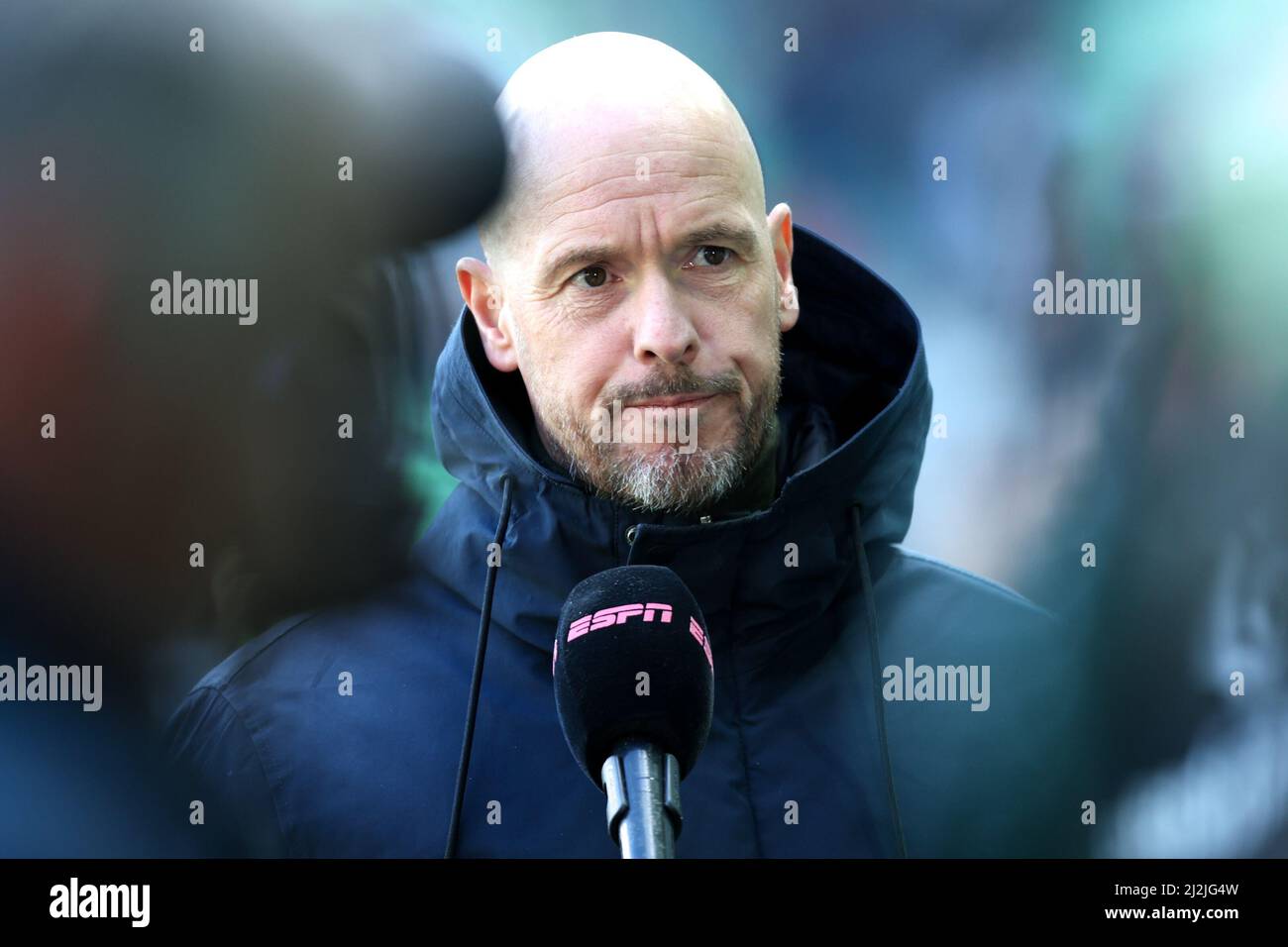 GRONINGEN, NETHERLANDS - APRIL 2: Erik ten Hag of Ajax during the Dutch Eredivisie match between FC Groningen and Ajax at Euroborg on April 2, 2022 in Groningen, Netherlands (Photo by Peter Lous/Orange Pictures) Stock Photo