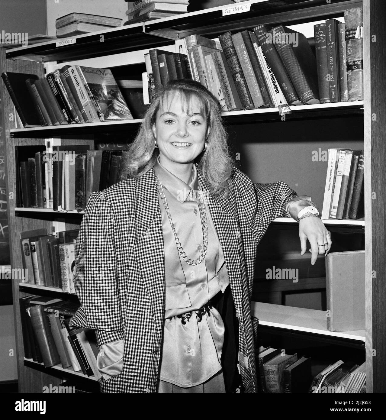 Past and present members of the cast of the BBC children's television series Grange Hill celebrate the programme's 10th anniversary at the BBC in Borehamwood, Hertfordshire. Pictured, Alison Bettles. 3rd February 1987. Stock Photo