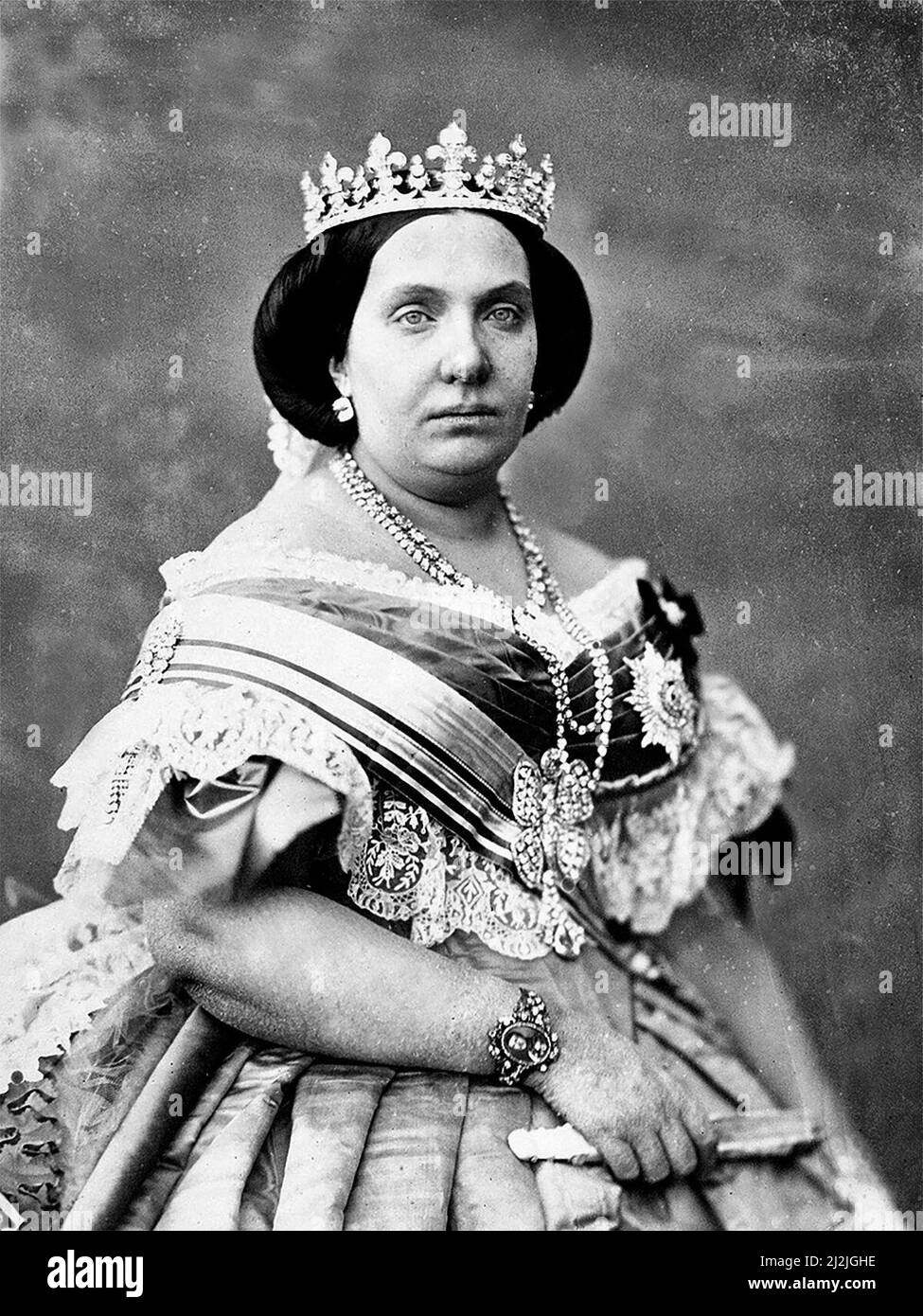 Formal photo portrait of Queen Isabella II of Spain by Jean Laurent, circa 1860 Stock Photo