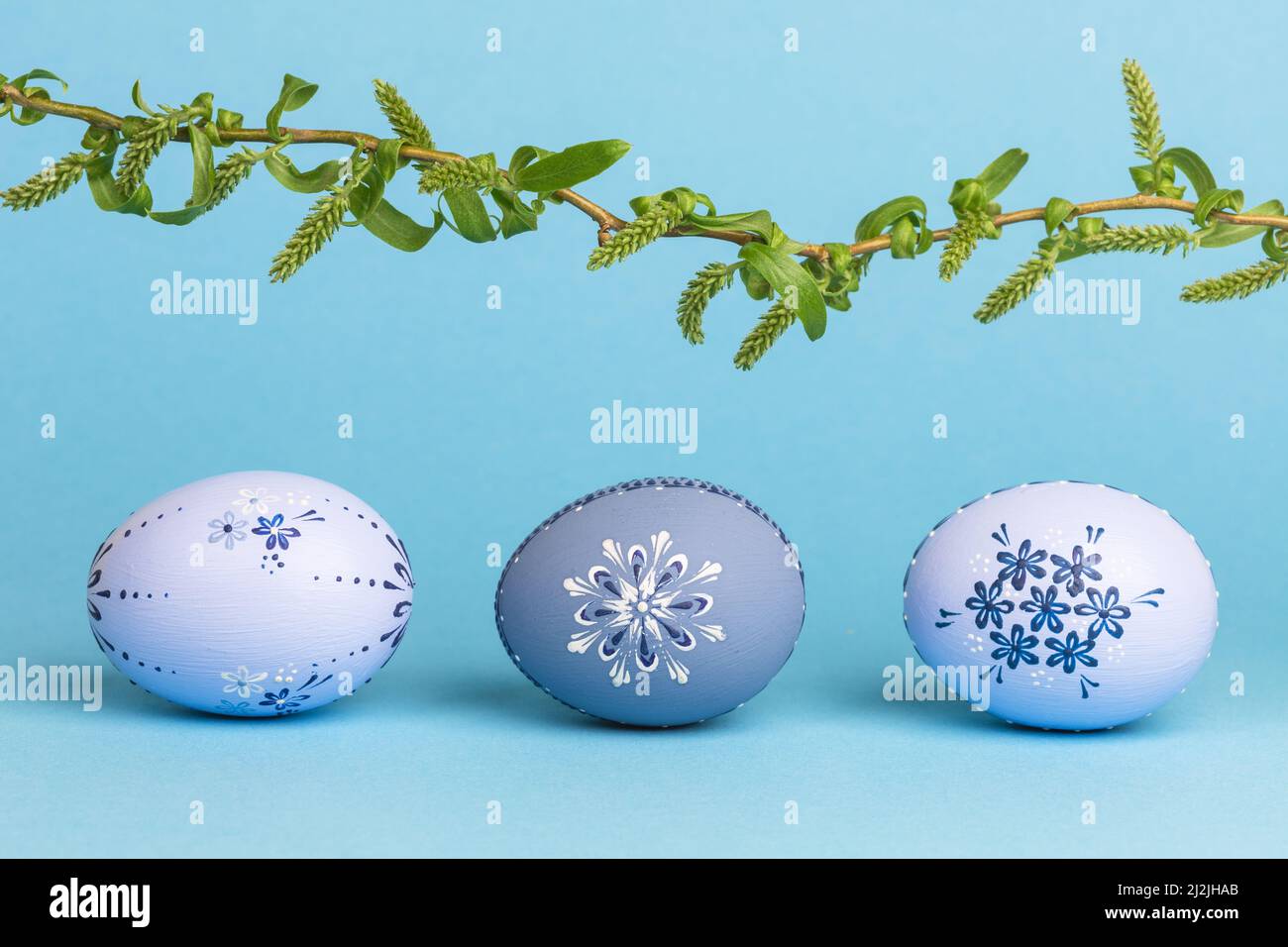 Easter eggs on blue background Stock Photo