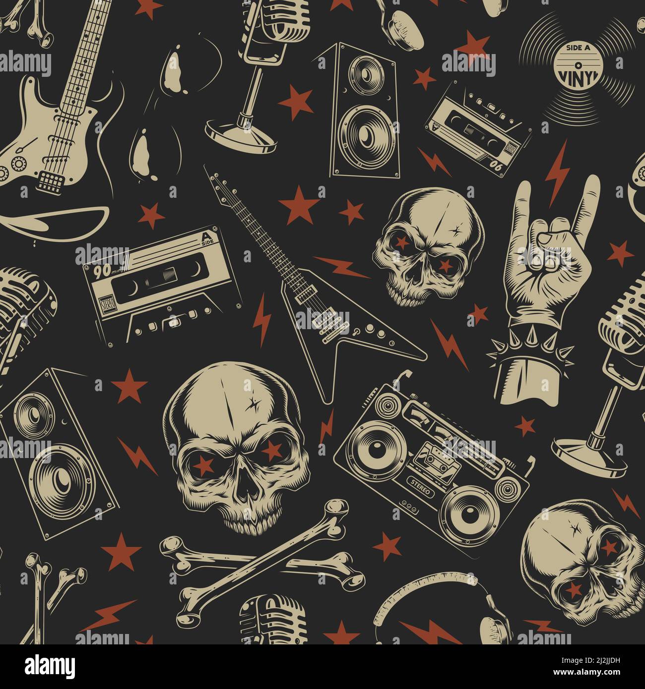 Grunge seamless pattern with skulls. Vector illustration Stock Vector ...