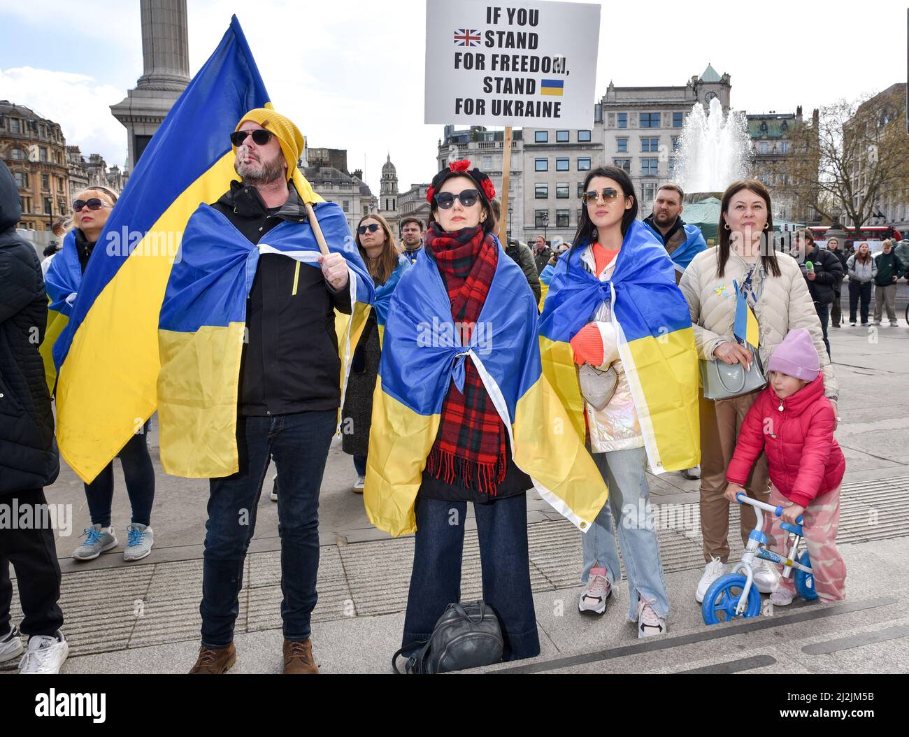 Trafalgar Square, London, UK. 2nd April 2022. Protest to stop the war