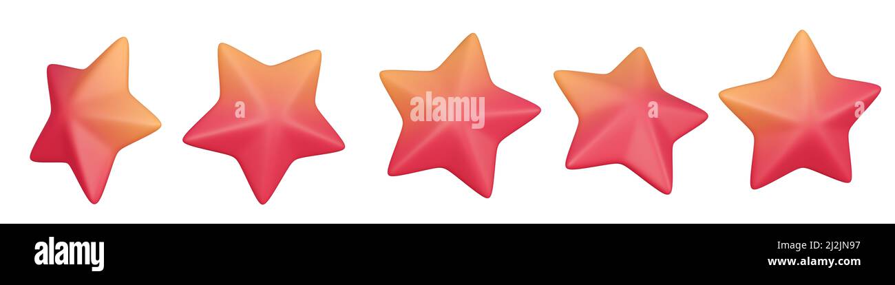 5 different angles of Red Star isolated on White Background, 3d rendering Stock Photo