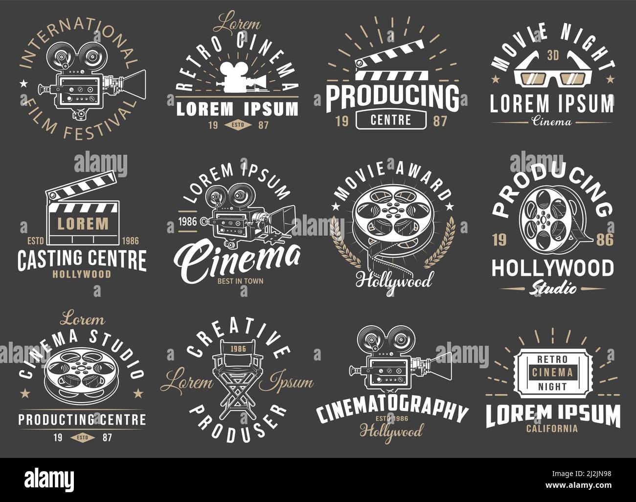 Set of cinema vintage emblems. Vector illustration Stock Vector Image ...