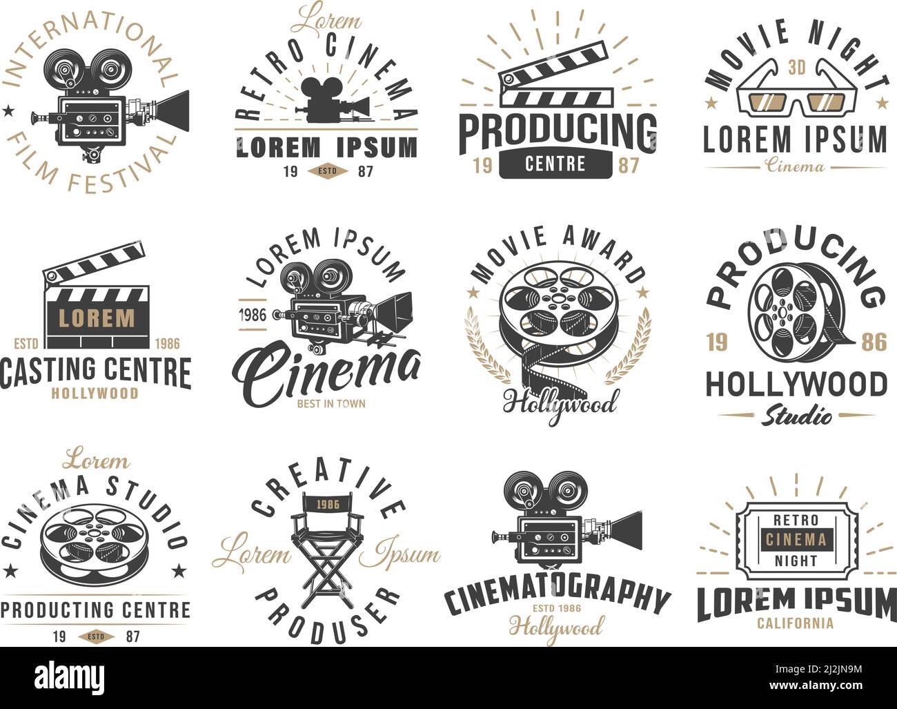 Set of cinema vintage emblems. Vector illustration Stock Vector Image ...