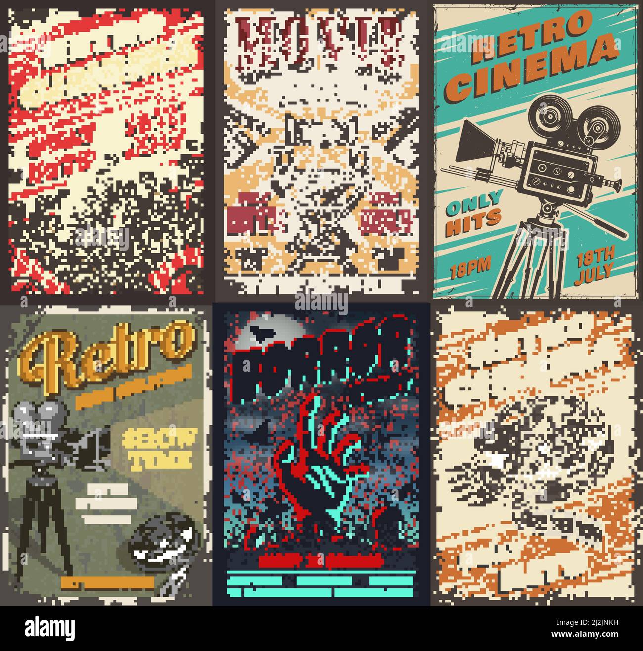 Cinema set of posters. Vector vintage illustration. Stock Vector