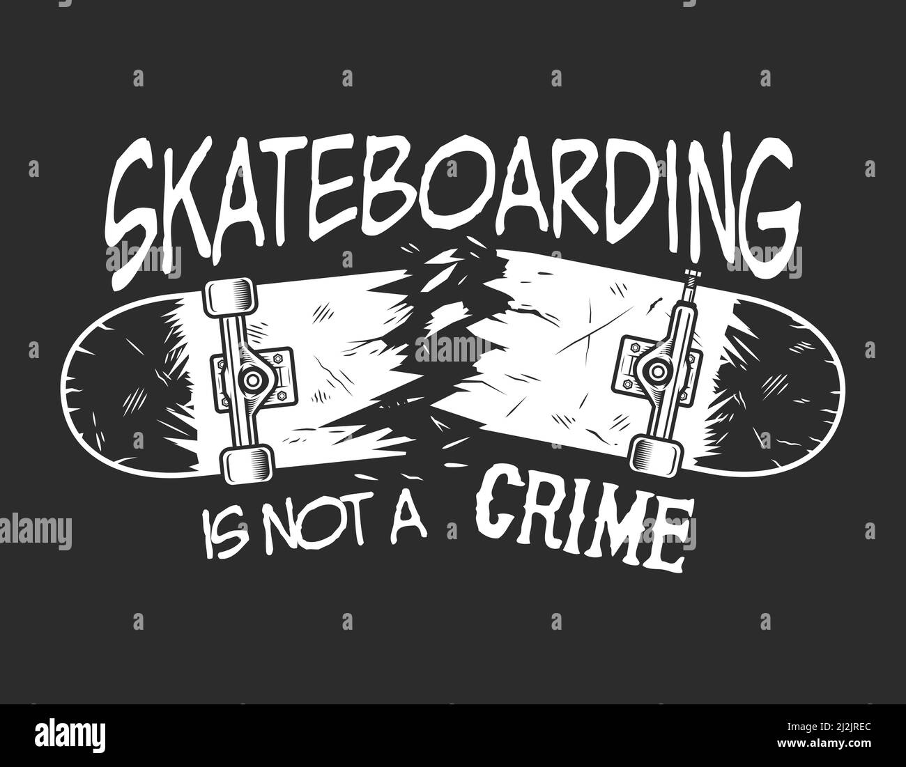 Vintage skateboarding monochrome badge with letterings and broken skateboard isolated vector illustration Stock Vector