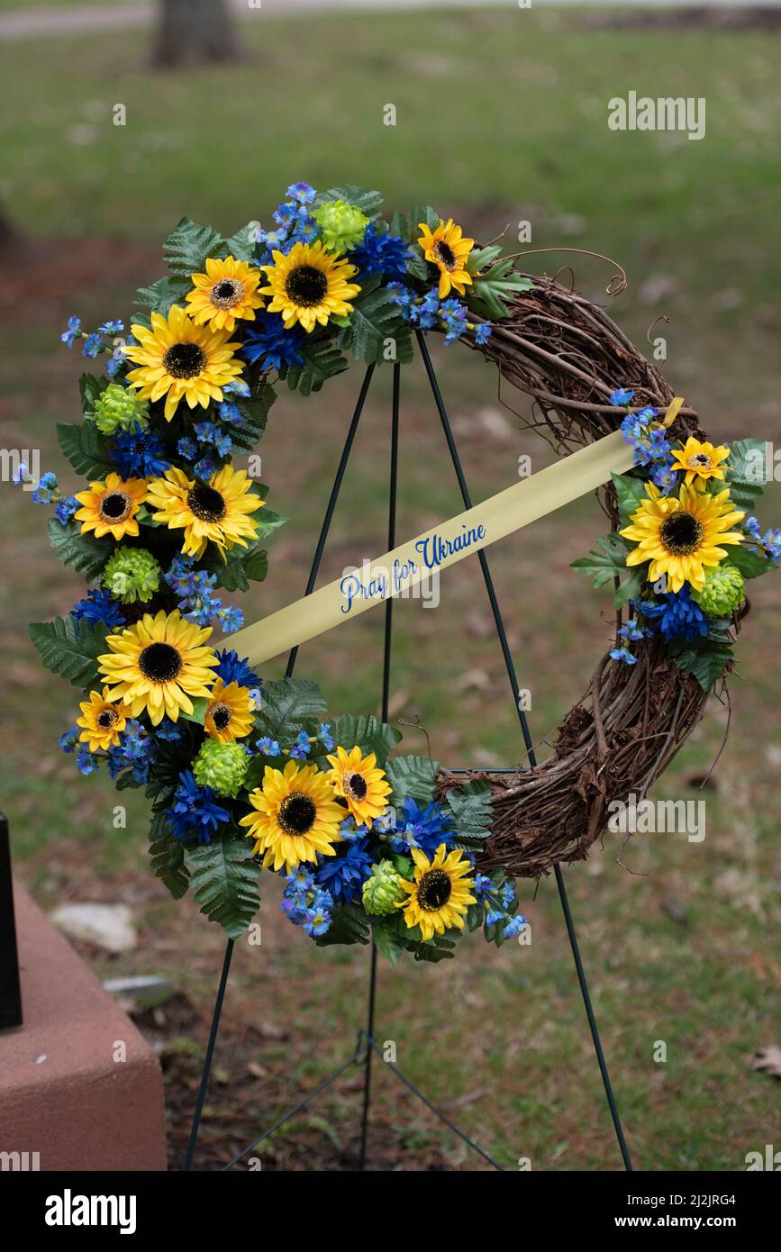 Pray for Ukraine Wreath for War with Russia 2022 Stock Photo