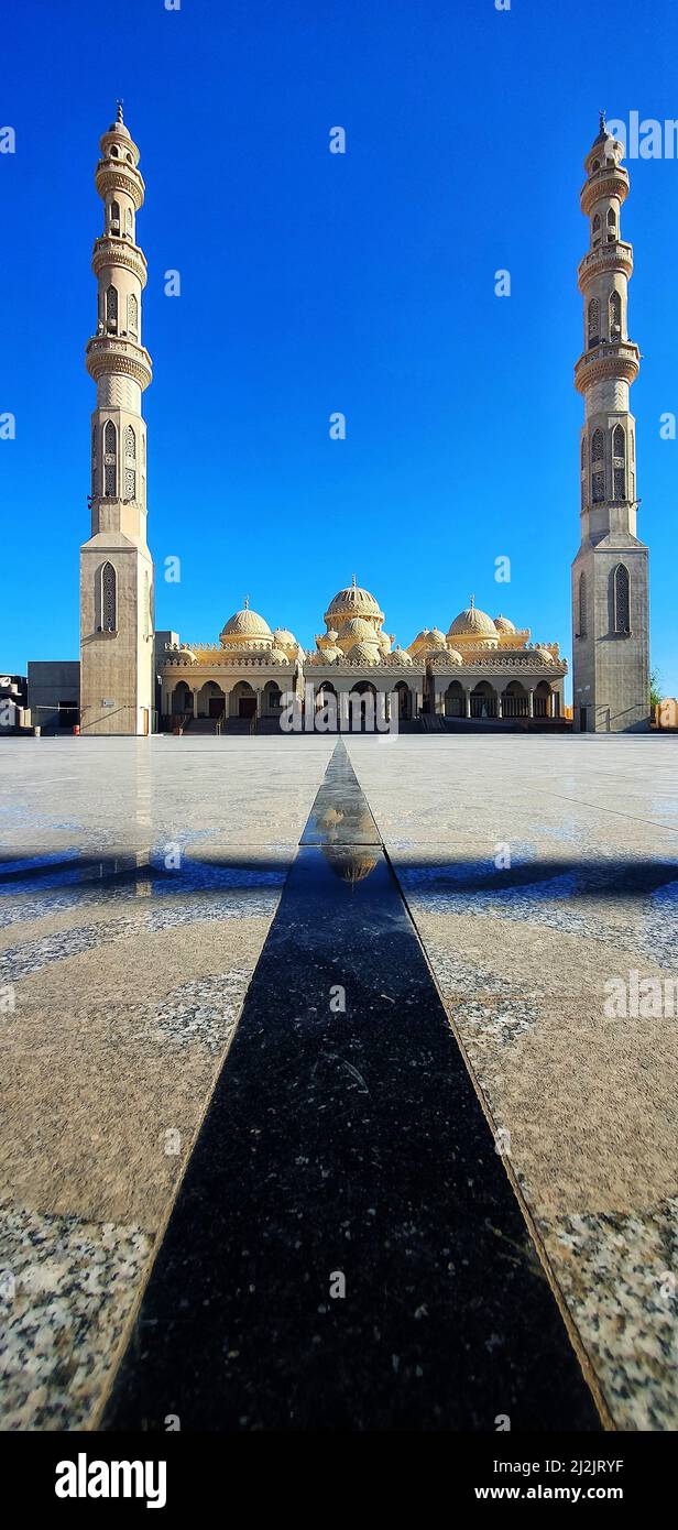 A vertical shot of the beautiful Al Mina Mosque in Egypt Stock Photo