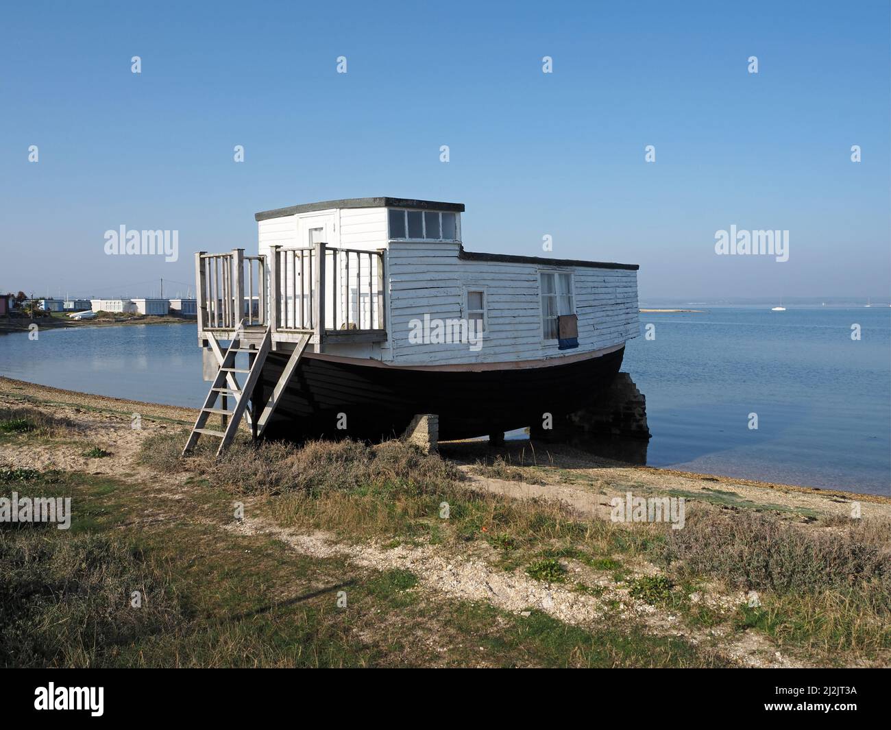 House Boats on The Kench inlet, Hayling Island, Hampshire, England, UK