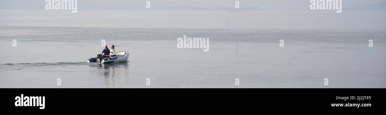 Inflatable dingy boat out on sea adventure Stock Photo - Alamy