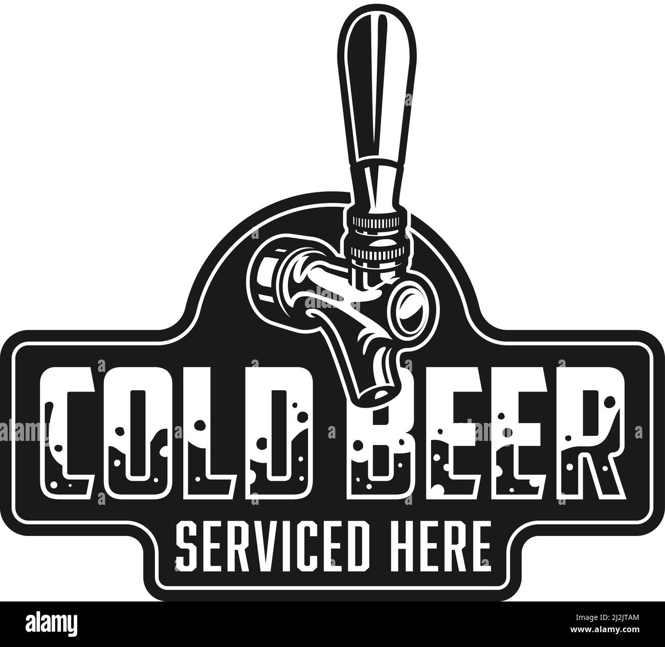 Vintage cold beer logotype template with tap and letterings isolated vector illustration Stock Vector