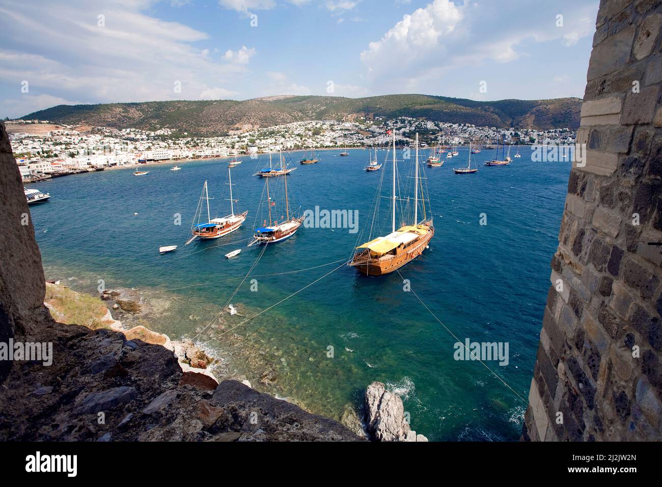 View from Bodrum castle or Castle of St. Peter, UNESCO world heritage site and landmark of Bodrum, Turkey, Mediterranean Sea Stock Photo