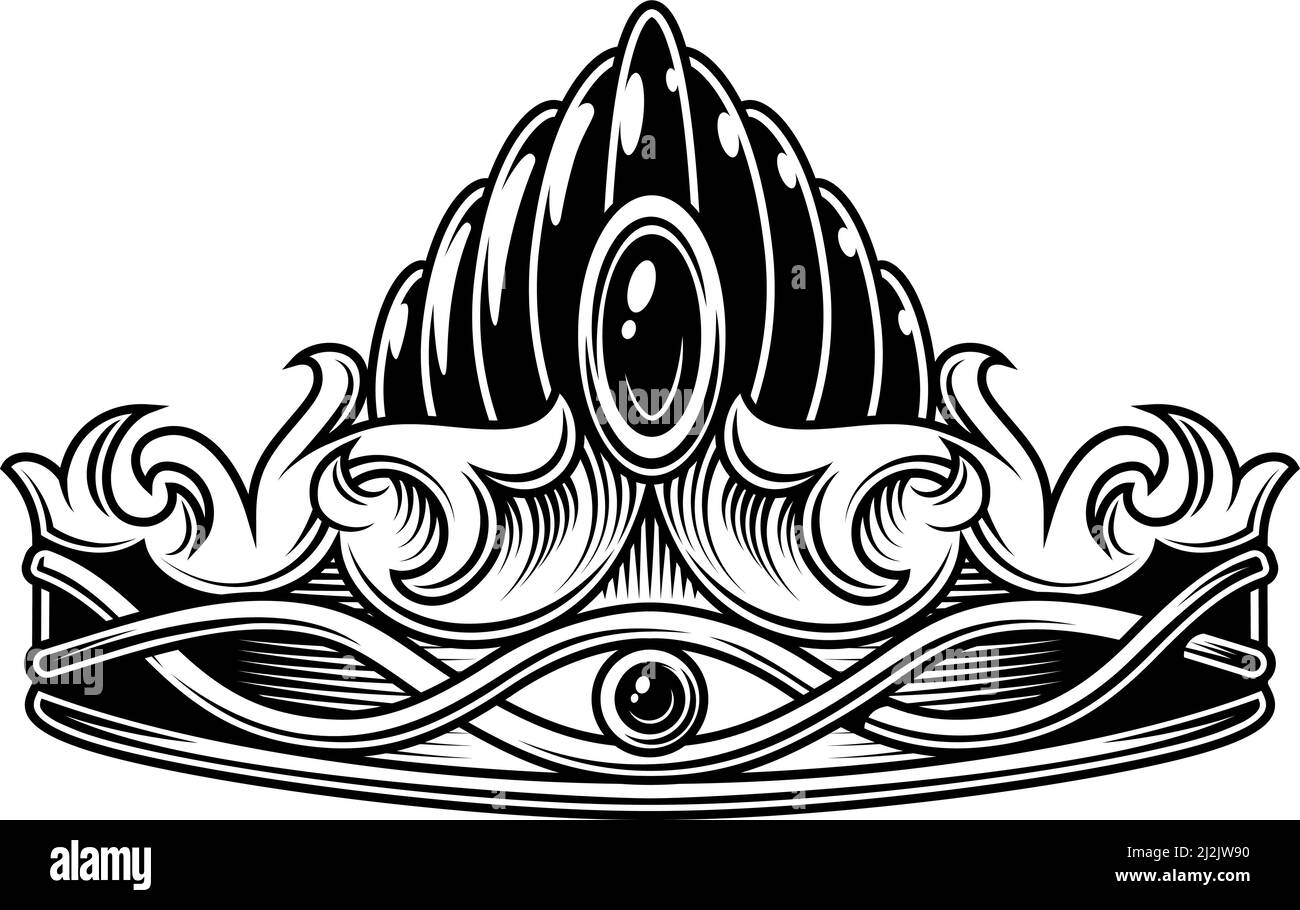 Monochrome vintage crown isolated on white. Vector illustration Stock Vector