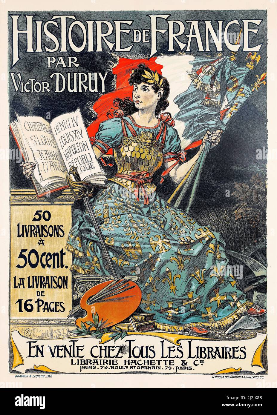 Poster Art by Eugene Grasset. Art Nouveau - Jugend - Belle Epoque. Vintage poster. Histoire De France (1895) French History. Par Victor Duruy. Stock Photo