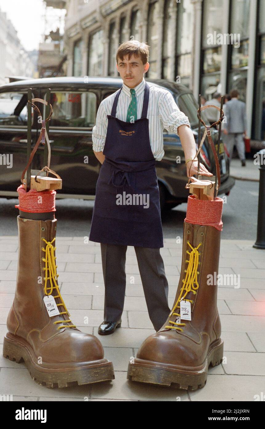 Sotheby's auction of Elton John items. Elton's famous Doc Martin boots  which he wore when he played the Pinball Wizard in the rock opera Tommy.  6th September 1988 Stock Photo - Alamy