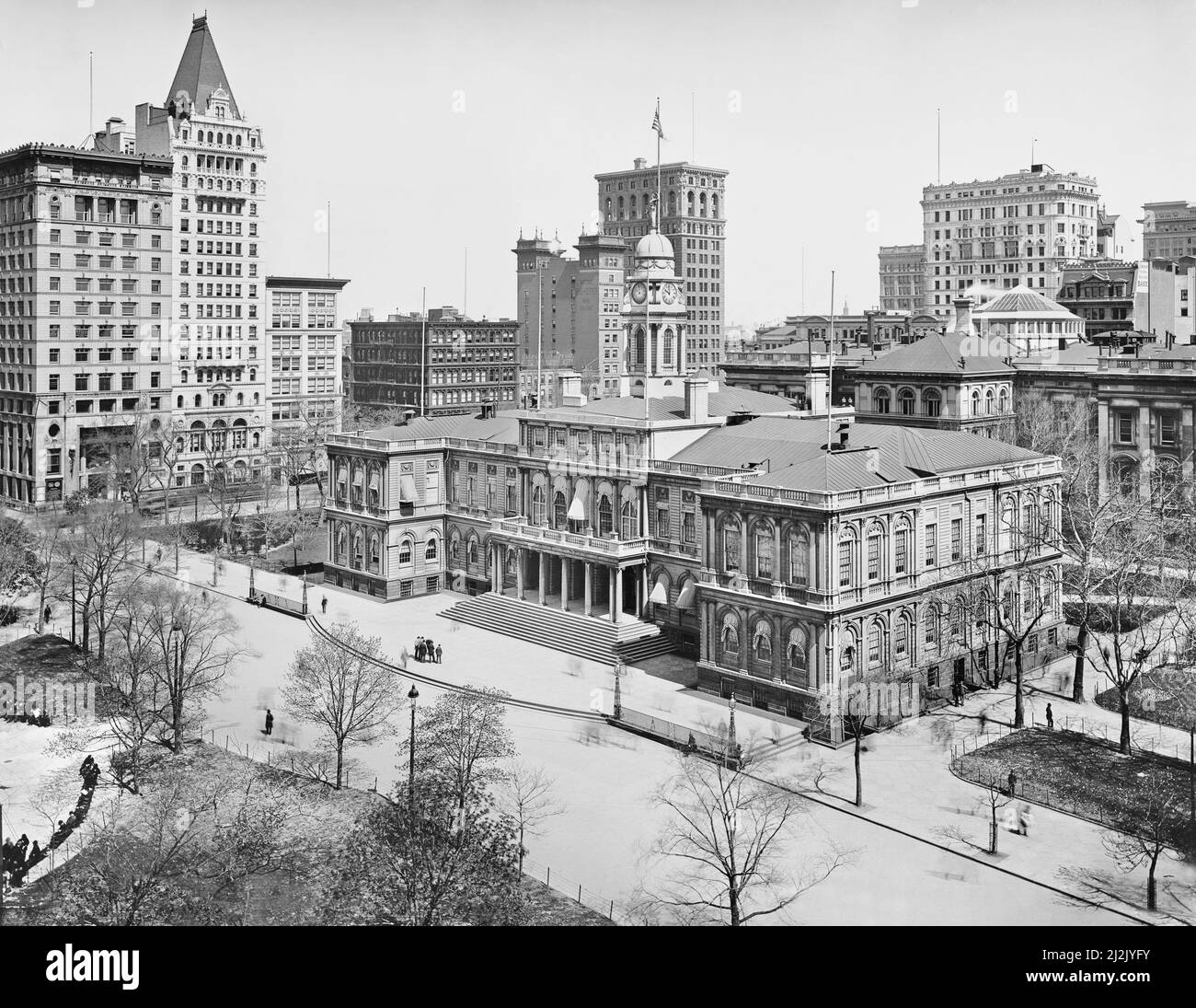 City Hall and Park, New York City, New York, USA, Detroit Publishing Company, 1900 Stock Photo