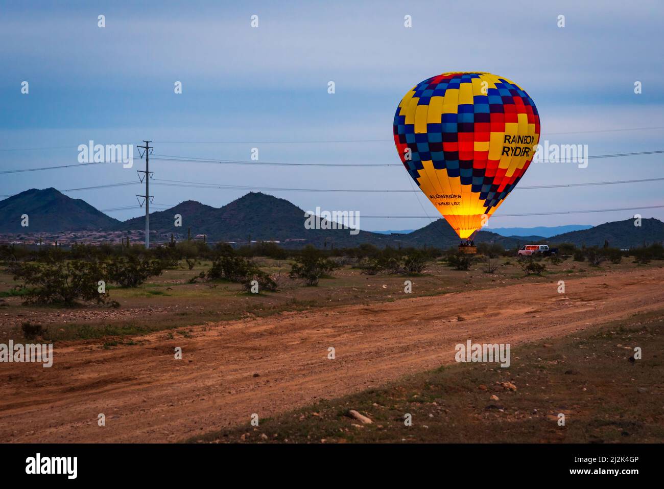 Hot air balloon landing at Peoria, Arizona, United States Stock Photo