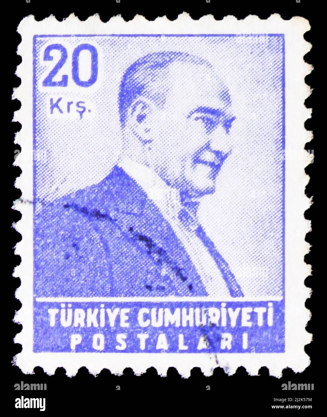 MOSCOW, RUSSIA - MARCH 13, 2022: Postage stamp printed in Turkey shows Kemal Ataturk, Definitive Postage Stamps, 1955-6, Ataturk serie, circa 1955 Stock Photo