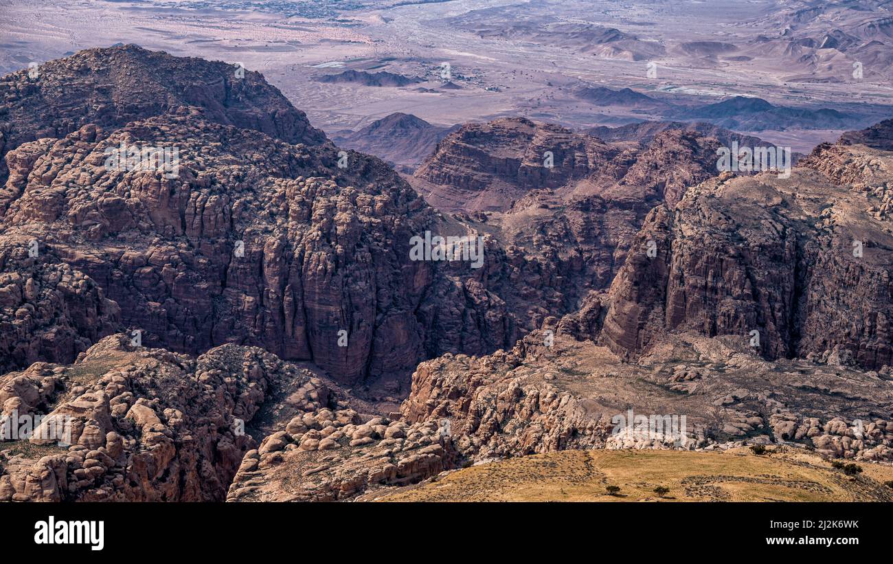 Desert landscape of the mountains of Edom, Shoubak, Jordan. Stock Photo