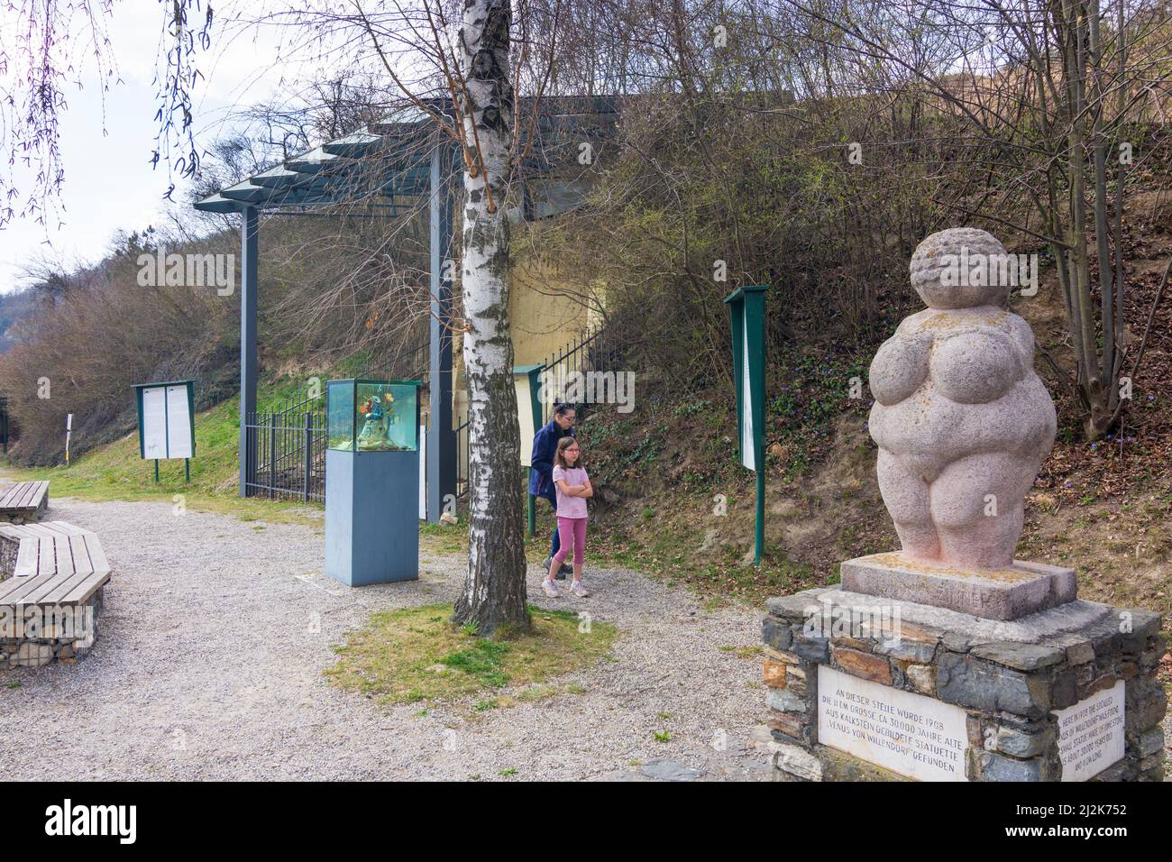 Willendorf in der Wachau: Finding place of the Venus of Willendorf, Venus figurine in Wachau, Niederösterreich, Lower Austria, Austria Stock Photo