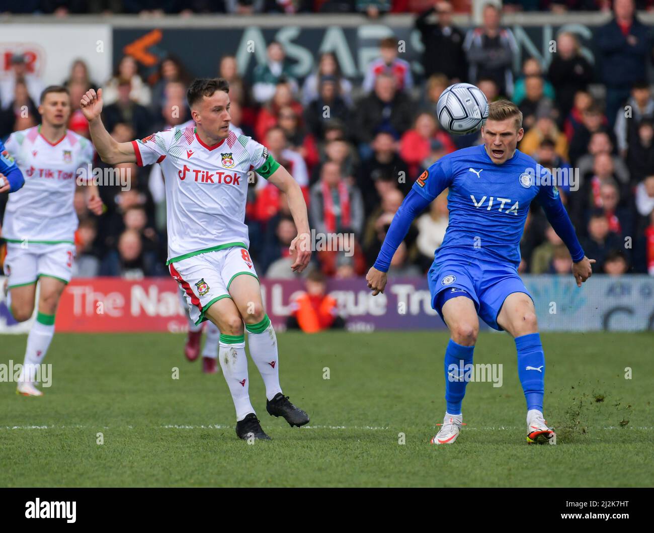 Wrexham, Wales, UK. 02nd Apr, 2022. The Vanarama National League, Wrexham Play  Stockport County for the semi final of the Buildbase FA Trophy Final,Played at the Race Course Ground Home of Wrexham AFC. Credit: robert Leyland/Alamy Live News Stock Photo