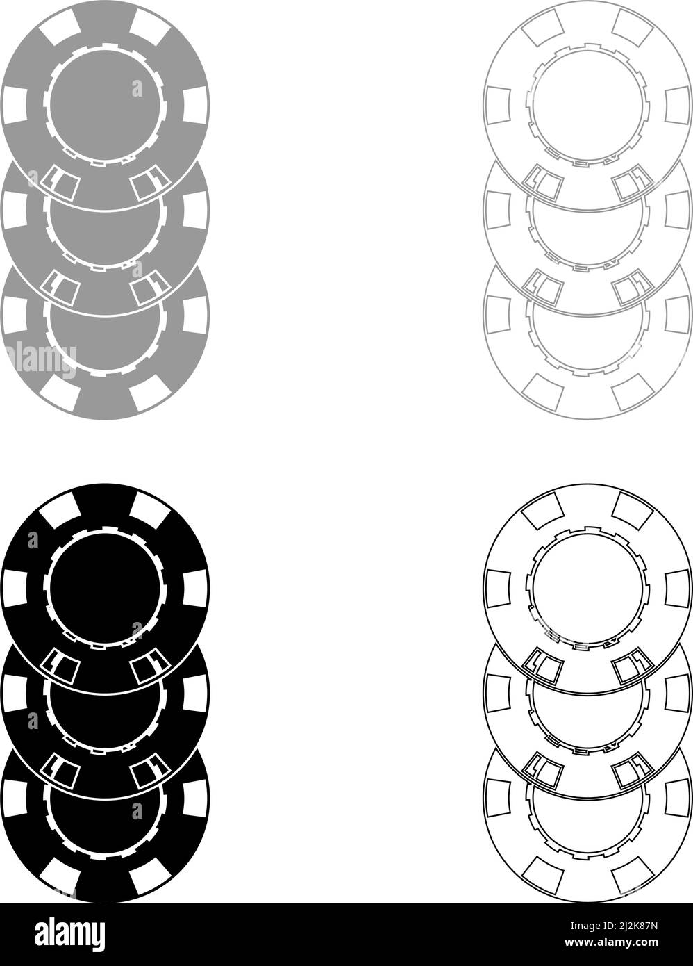 Gambling chips Casino coin set icon grey black color vector