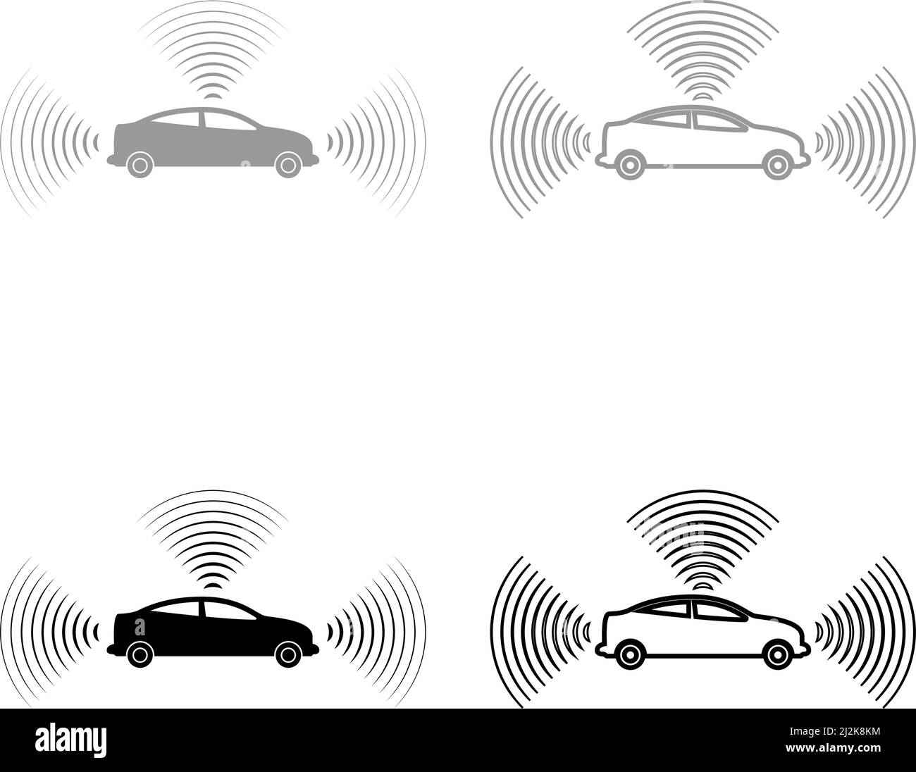 Car radio signals sensor smart technology autopilot all direction set icon grey black color vector illustration image simple solid fill outline Stock Vector