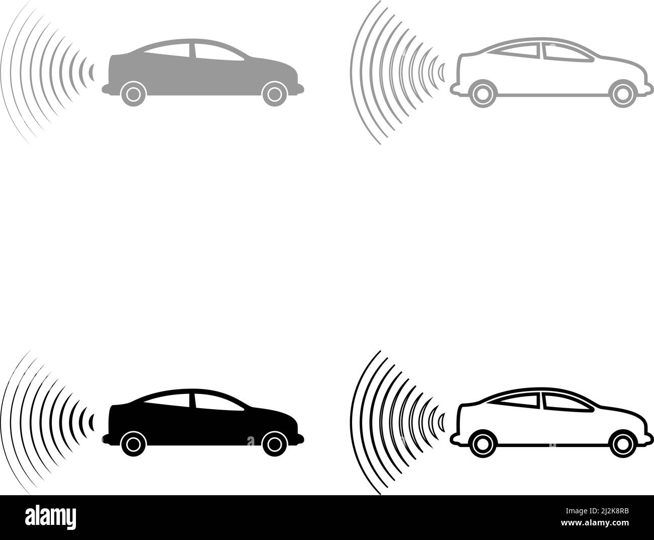 Car radio signals sensor smart technology autopilot back direction set icon grey black color vector illustration image simple solid fill outline Stock Vector
