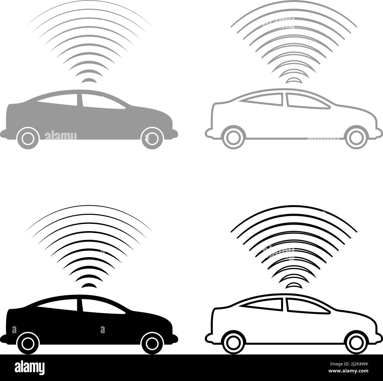 Car radio signals sensor smart technology autopilot up direction set icon grey black color vector illustration image simple solid fill outline Stock Vector