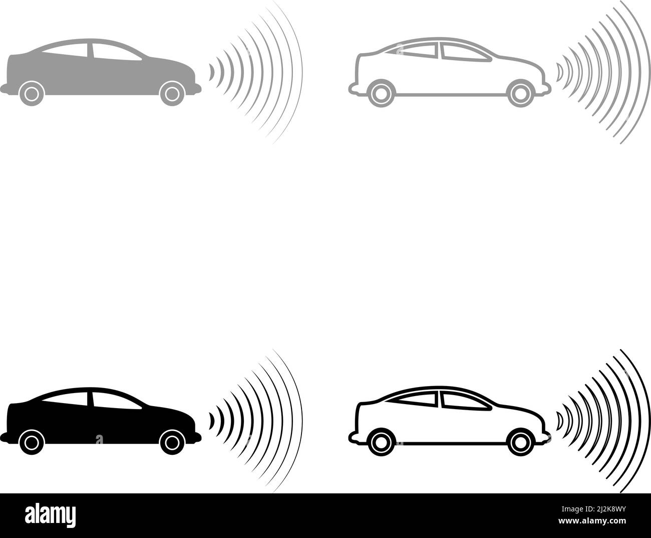 Car radio signals sensor smart technology autopilot front direction set icon grey black color vector illustration image simple solid fill outline Stock Vector