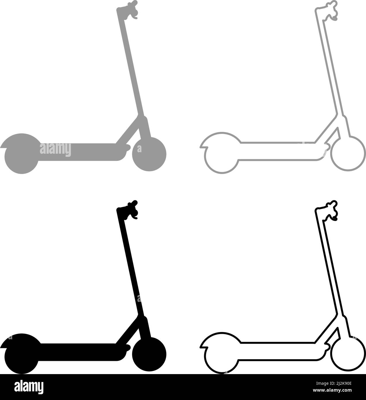 Scooter electric modern technology kick eco transport for city trotinette set icon grey black color vector illustration image simple solid fill Stock Vector