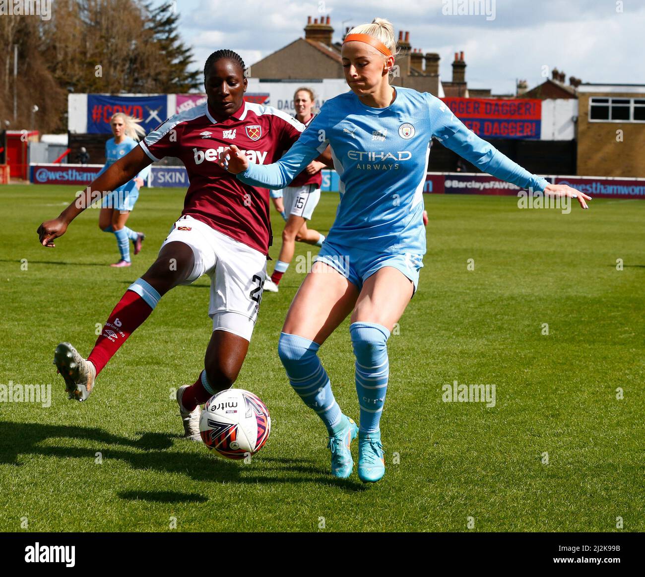 DAGENHAM, ENGLAND - APRIL 02: Chloe Kelly Of Manchester City WFC Holds ...