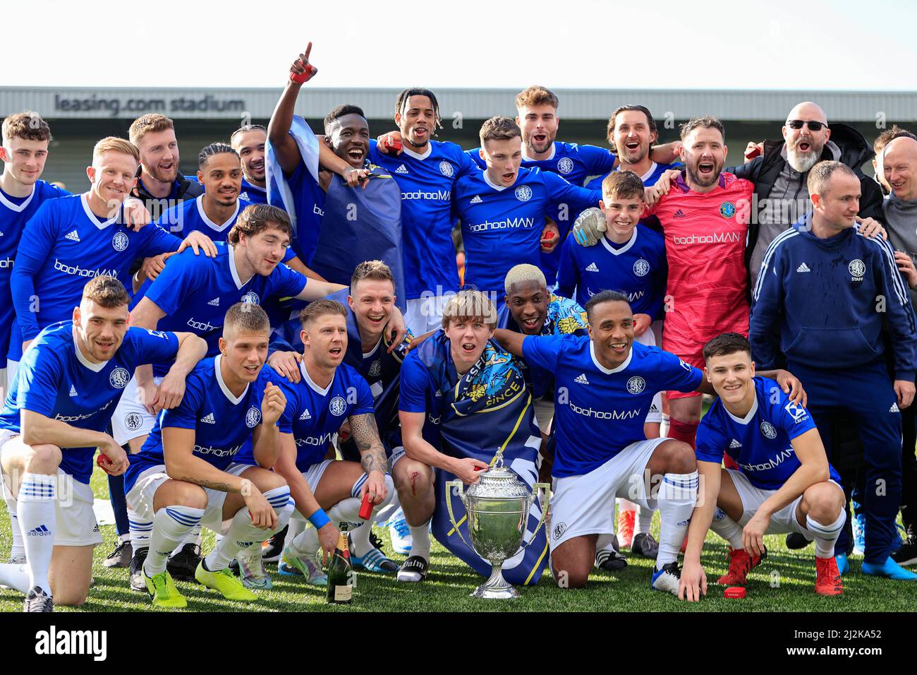 The players of Macclesfield FC celebrate lifting the North West