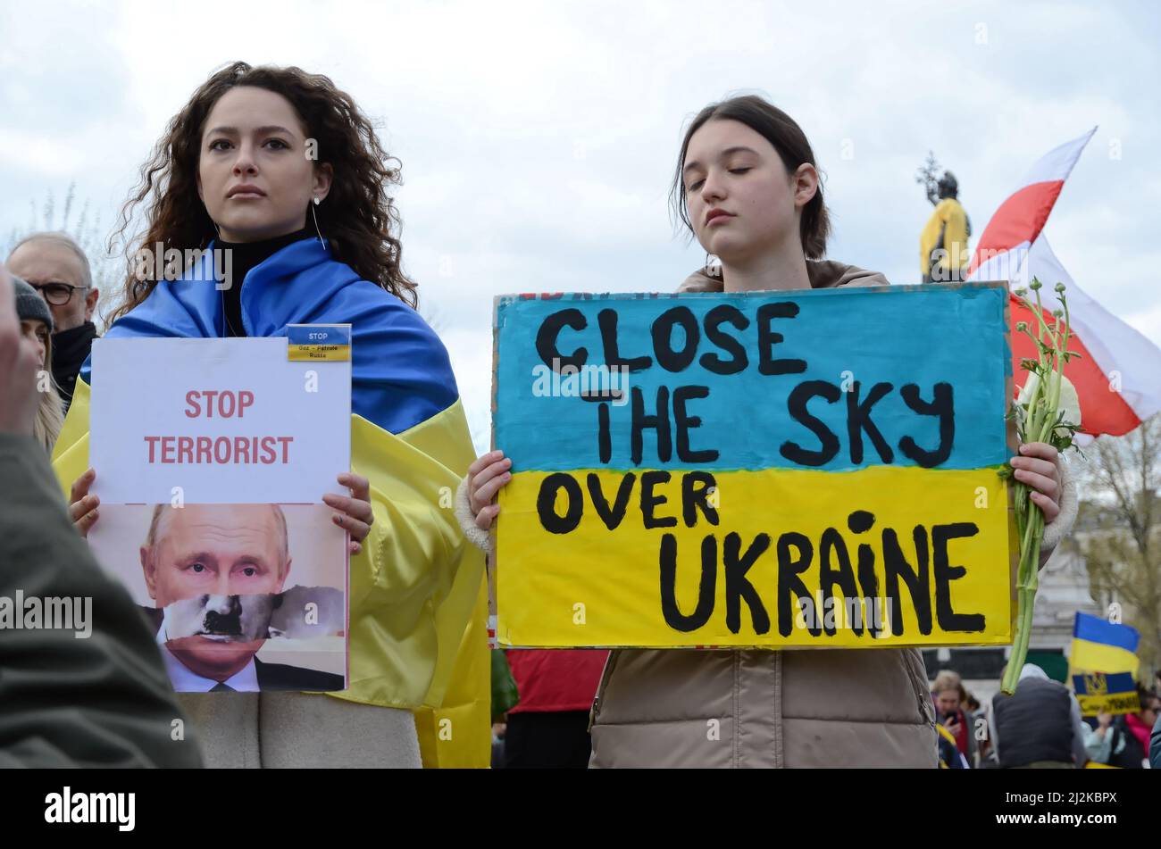 Paris new rally in support of the Ukrainian people with the participation of MEP Raphaël Glucksmann and Dominique Sopo of SOS Racism Stock Photo