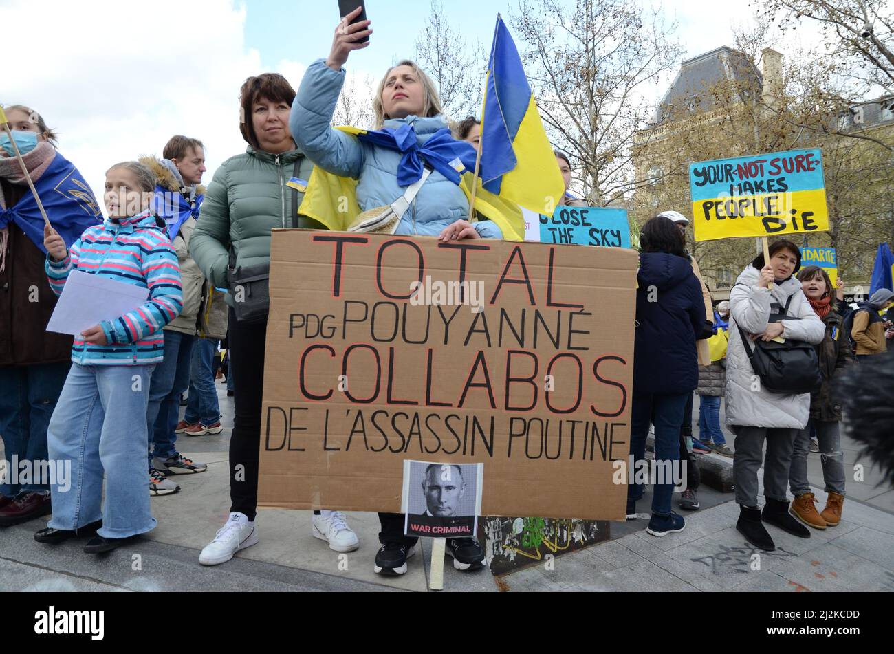 Paris new rally in support of the Ukrainian people with the participation of MEP Raphaël Glucksmann and Dominique Sopo of SOS Racism Stock Photo