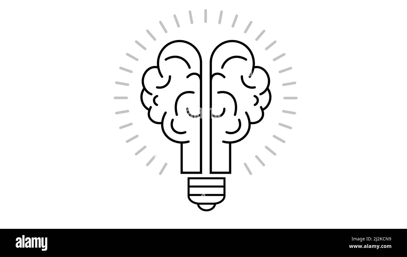 Brain and lamp, brains in the burning light bulb with sparks. Vector illustration drawn on a white background. Stock Vector