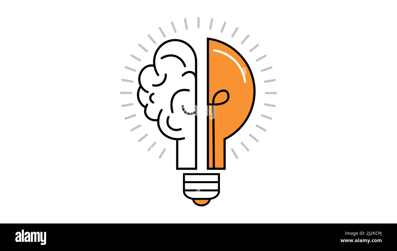 Light bulb and brain on a white background. Idea sign, solution, thinking concept. Lighting Electric lamp and brain. Stock Vector