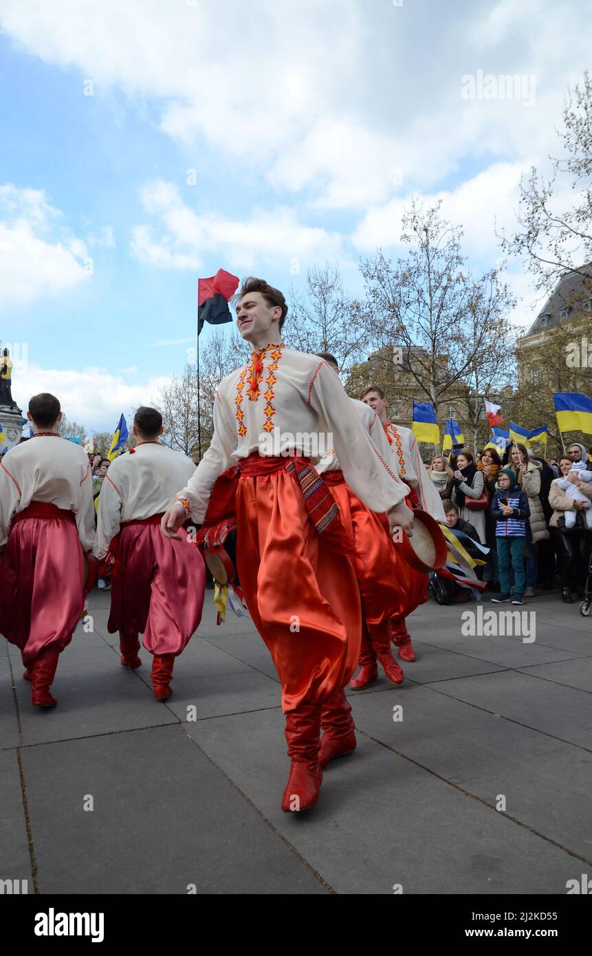 Paris new rally in support of the Ukrainian people with the participation of MEP Raphaël Glucksmann and Dominique Sopo of SOS Racism Stock Photo