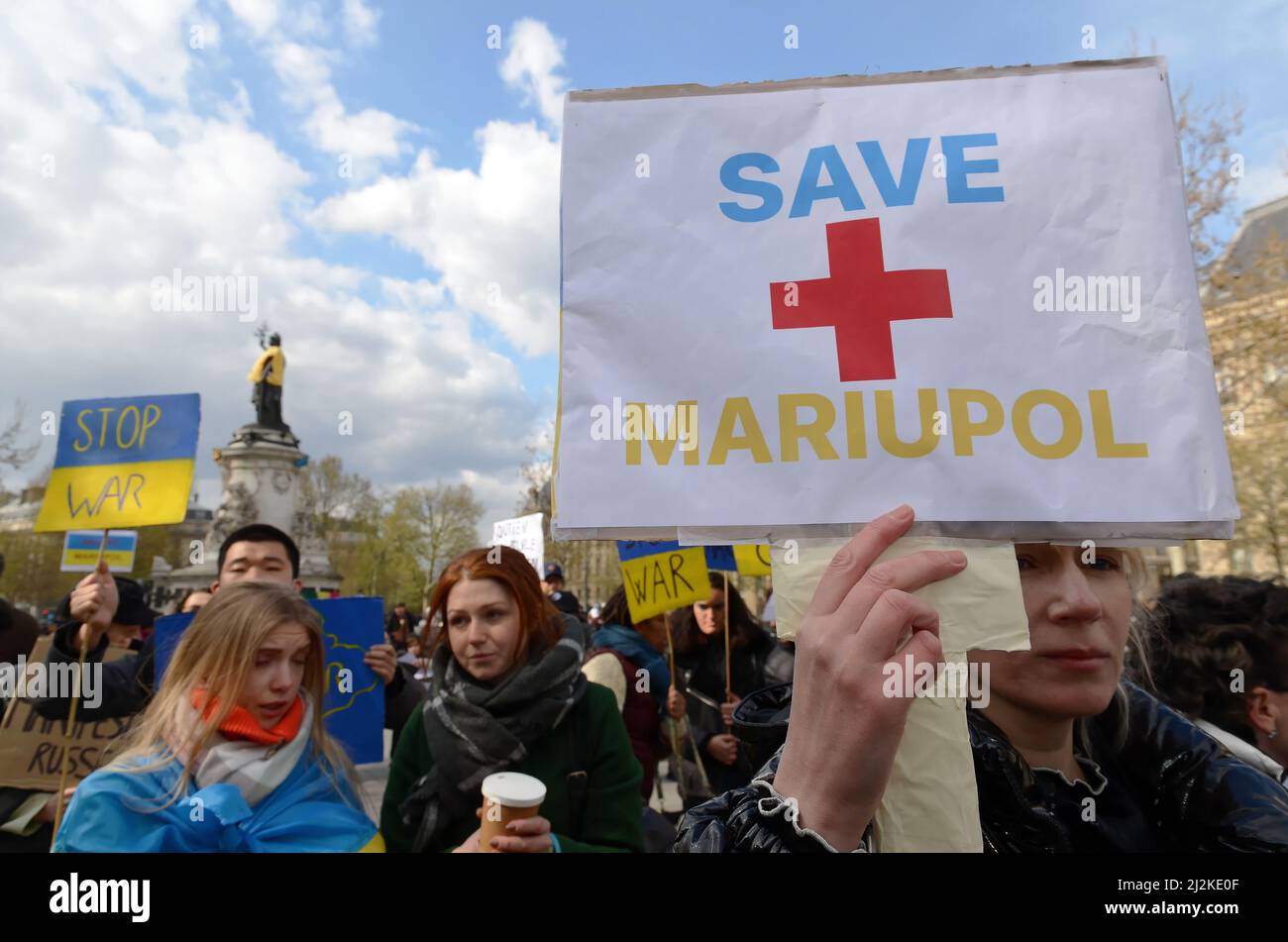 Paris new rally in support of the Ukrainian people with the participation of MEP Raphaël Glucksmann and Dominique Sopo of SOS Racism Stock Photo