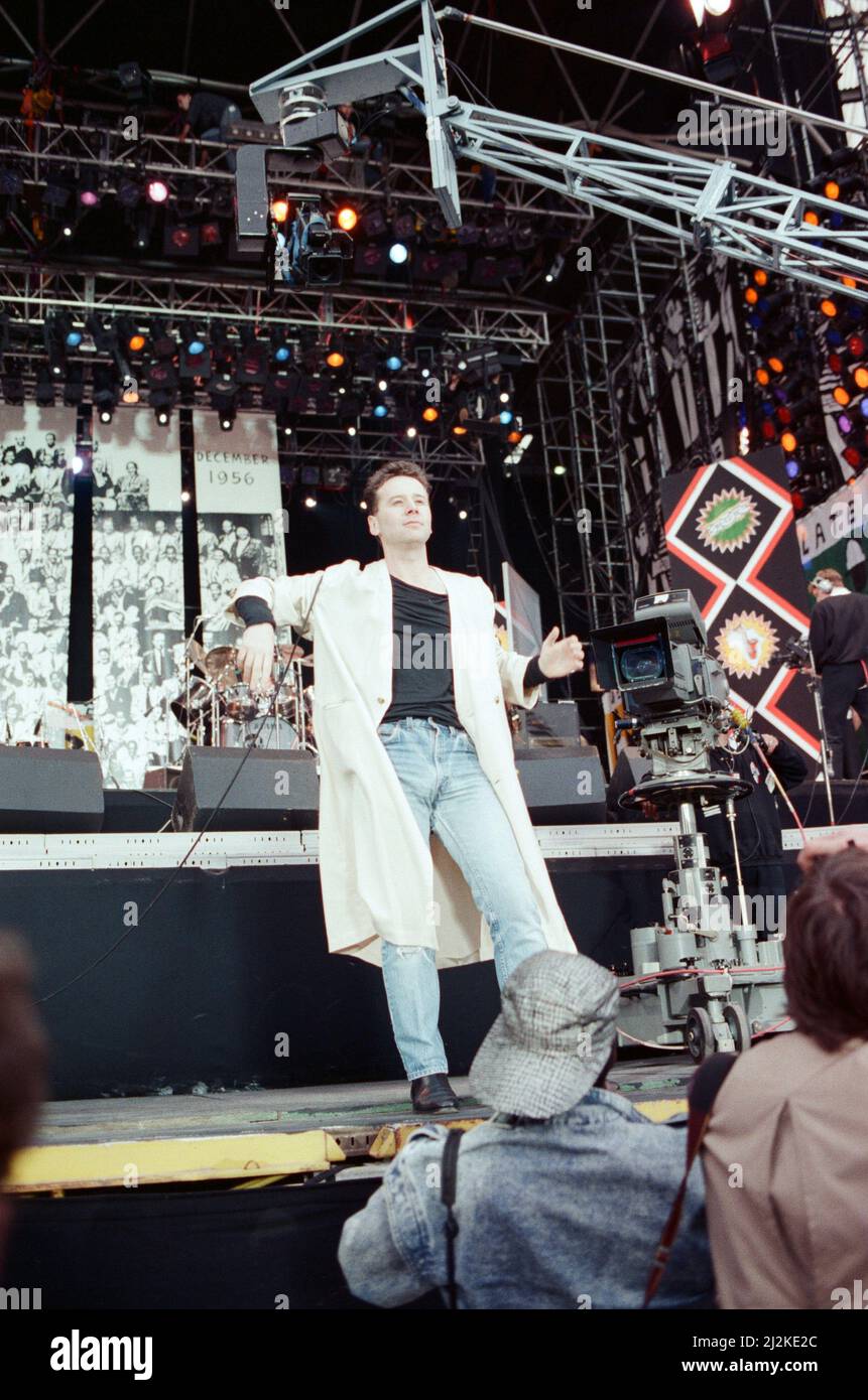 Jim Kerr, singer with the group Simple Minds, performing at the Nelson