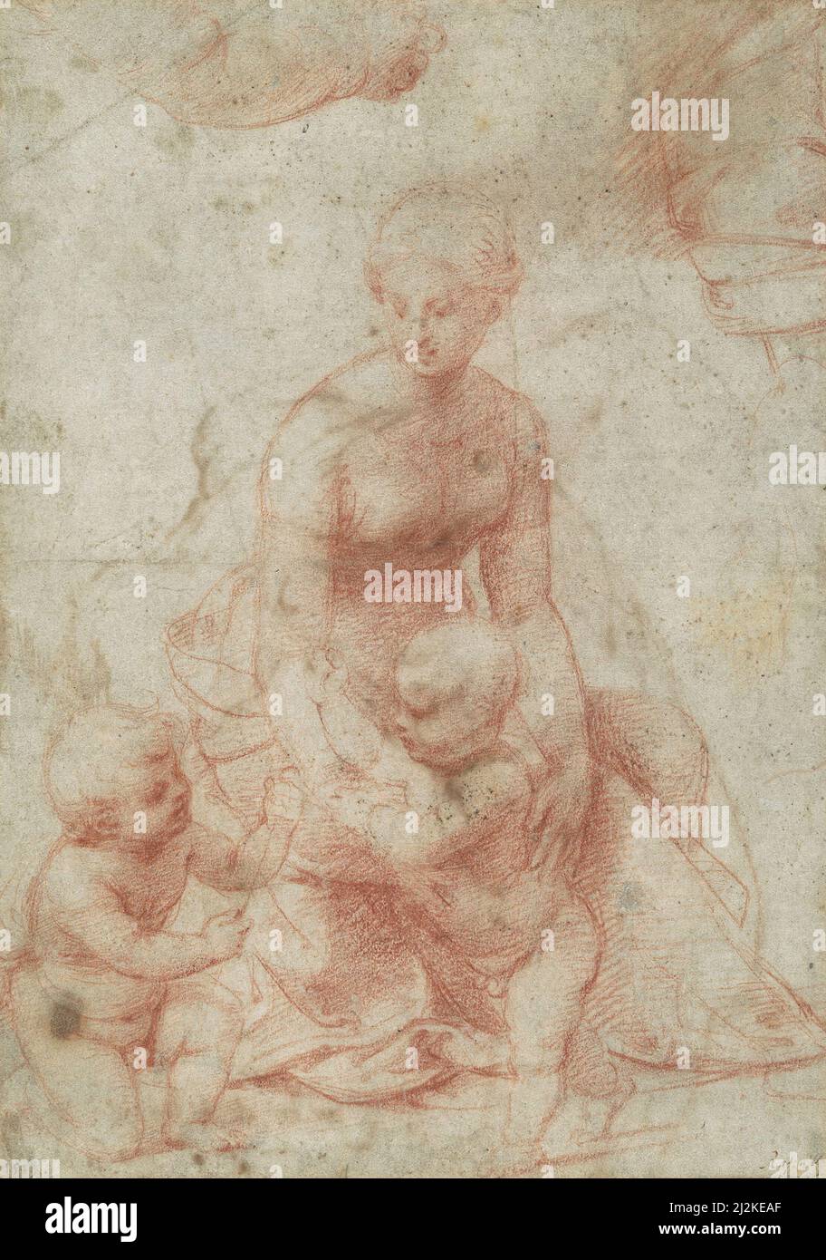Raphael - Madonna and Child with the Infant Saint John the Baptist; upper left, Study for the Right Arm of the Infant Saint John. etc. C 1506. Stock Photo