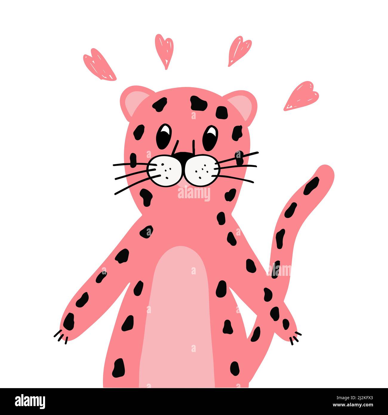Cute pink panther. Poster or postcard design. Flat vector illustration. Pink Panther Day. Stock Vector