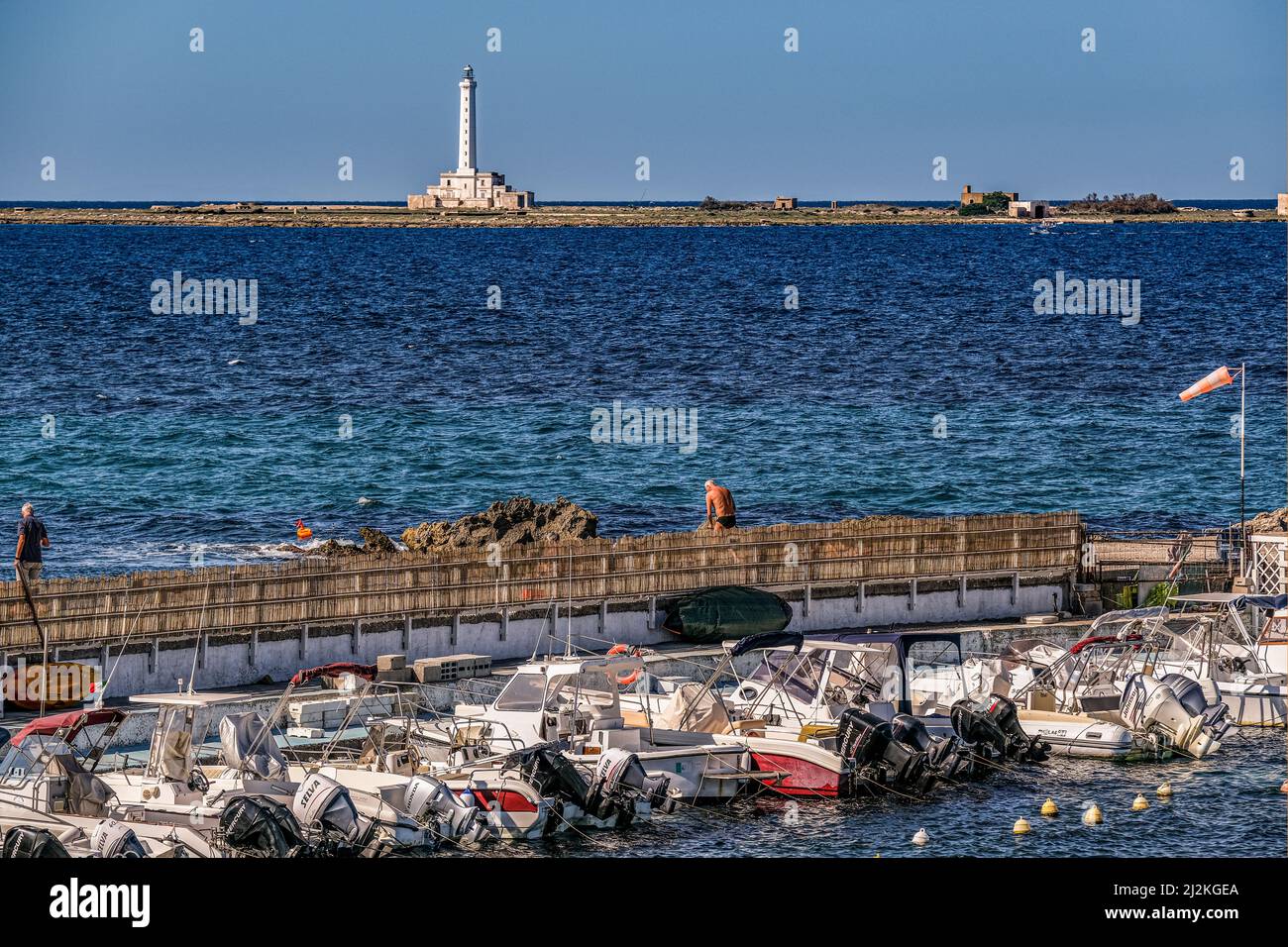 Italy Puglia. Gallipoli. Lighthouse of the island of Sant'Andrea Stock Photo