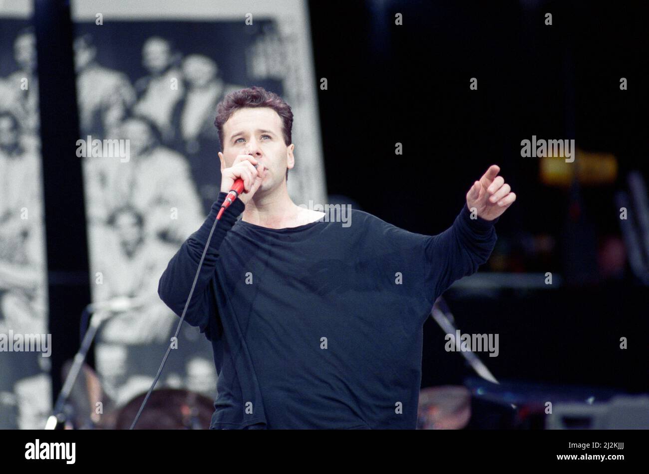 Jim Kerr, singer with the group Simple Minds, performing at the Nelson